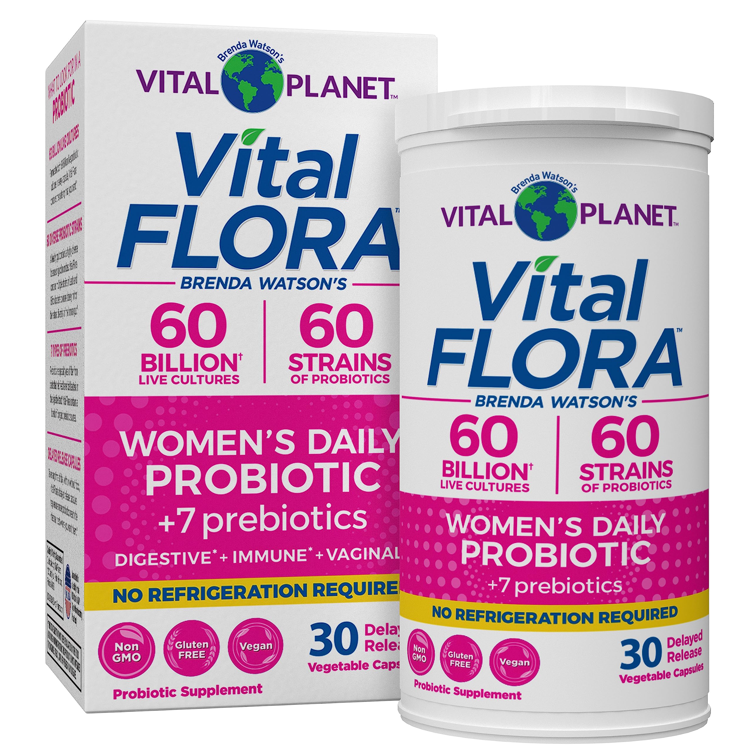 Vital Planet Vital Flora Women’s Daily capsule for gut balance and vaginal support.