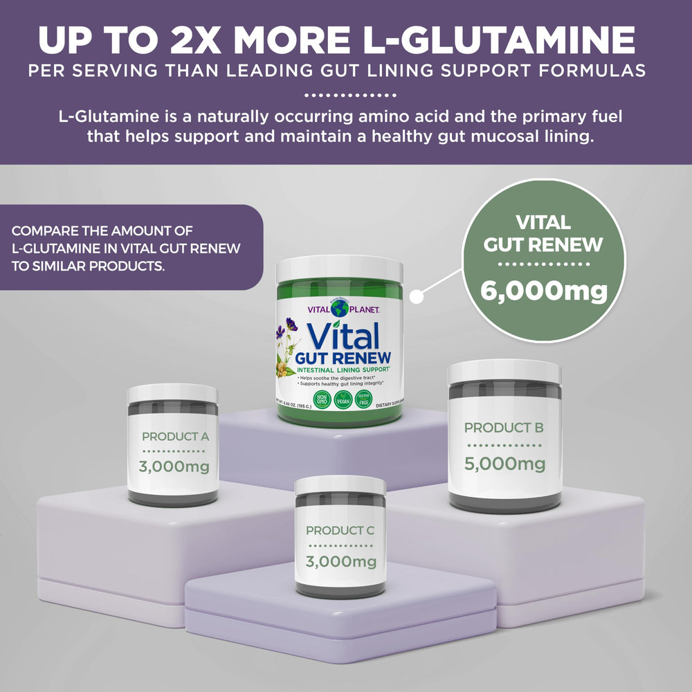 Label details of Vital Gut Renew highlighting vegan and non-GMO attributes