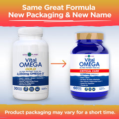 EPA, DHA, DPA amounts highlighted for balanced omega-3 intake in Vital Omega Critical Care.
