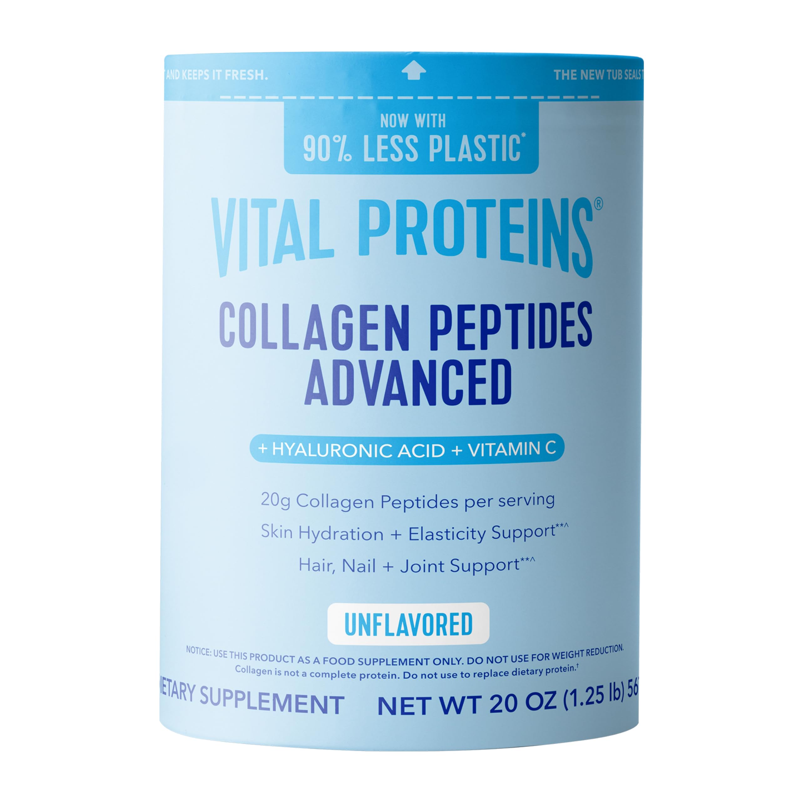 Vital Proteins Collagen Peptides Advanced bottle with cup for daily mix.