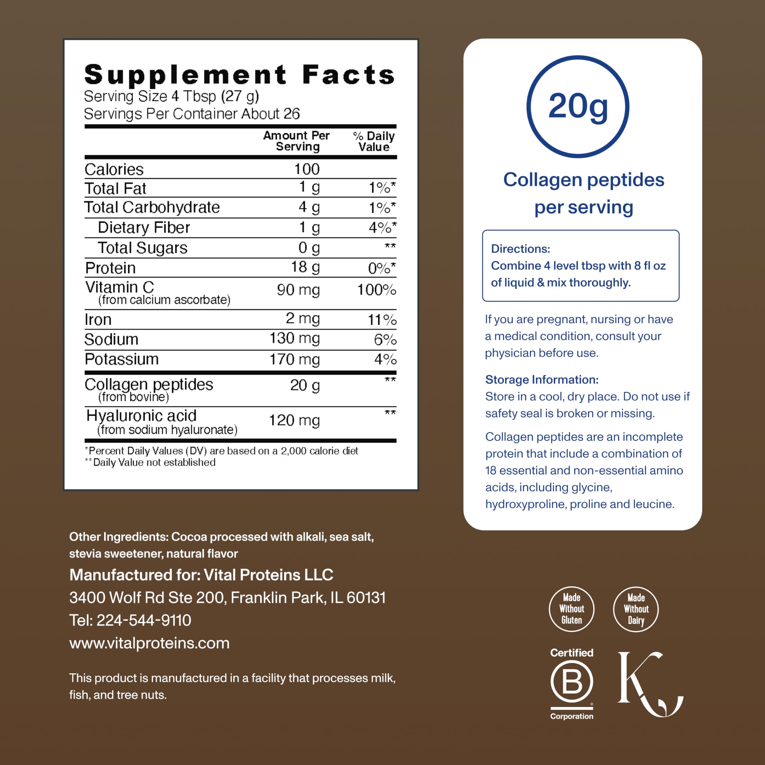 Vital Proteins Collagen Peptides Advanced chocolate coffee mug; blends smoothly into morning cup.