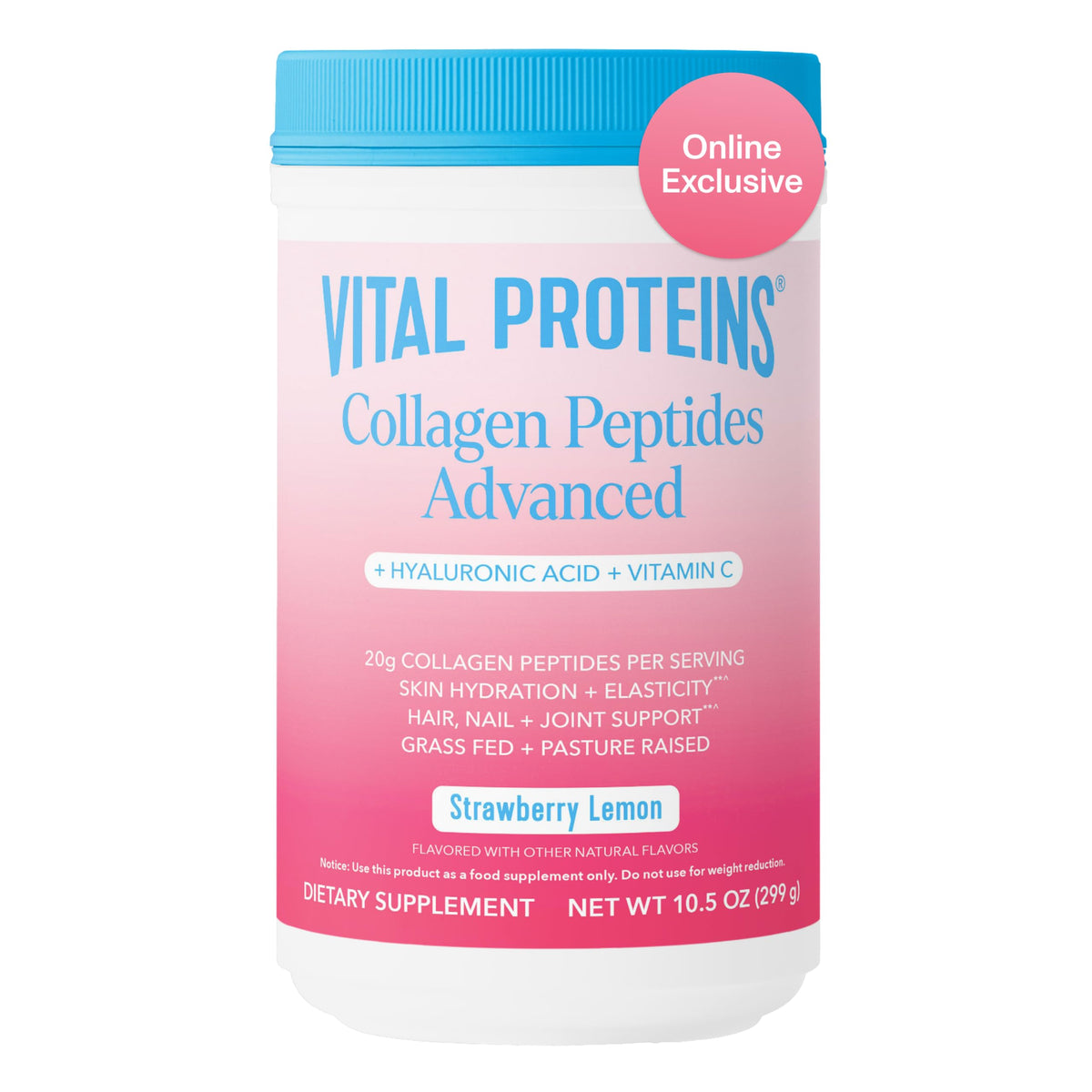 Vital Proteins Collagen Peptides Advanced strawberry lemon scoop dissolves easily in drinks