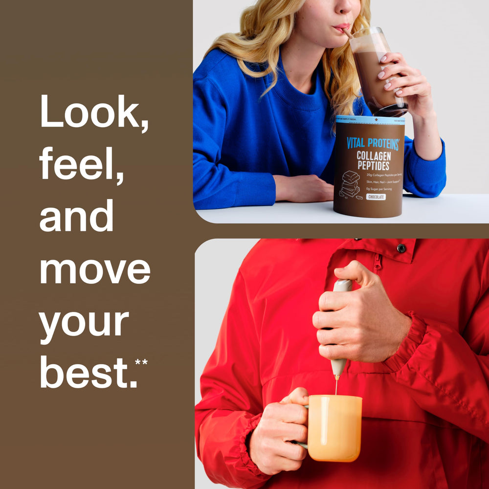 Active lifestyle scene with Vital Proteins chocolate collagen used in daily routine.
