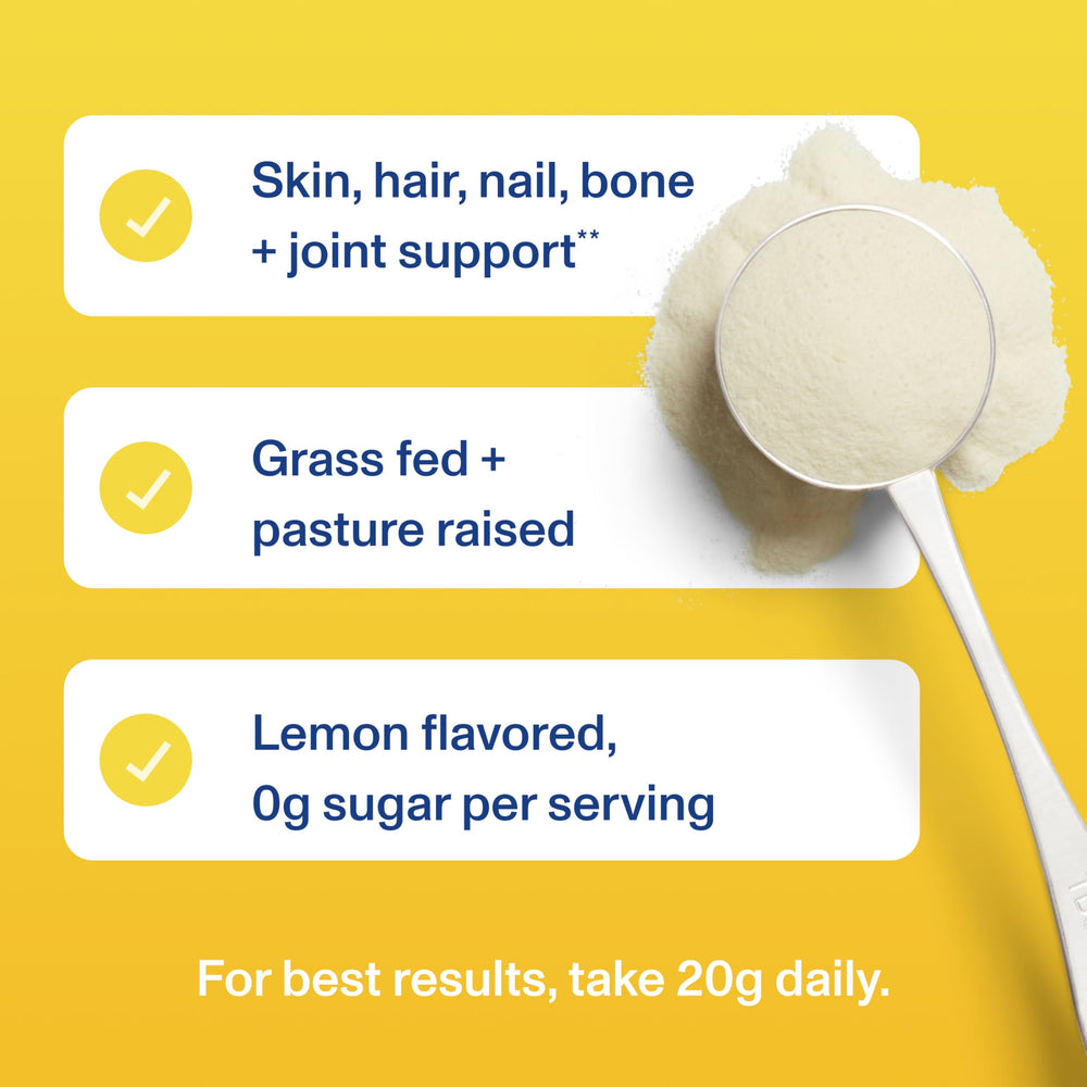 Lemon slice beside glass of water with Vital Proteins collagen for refreshing hydration.