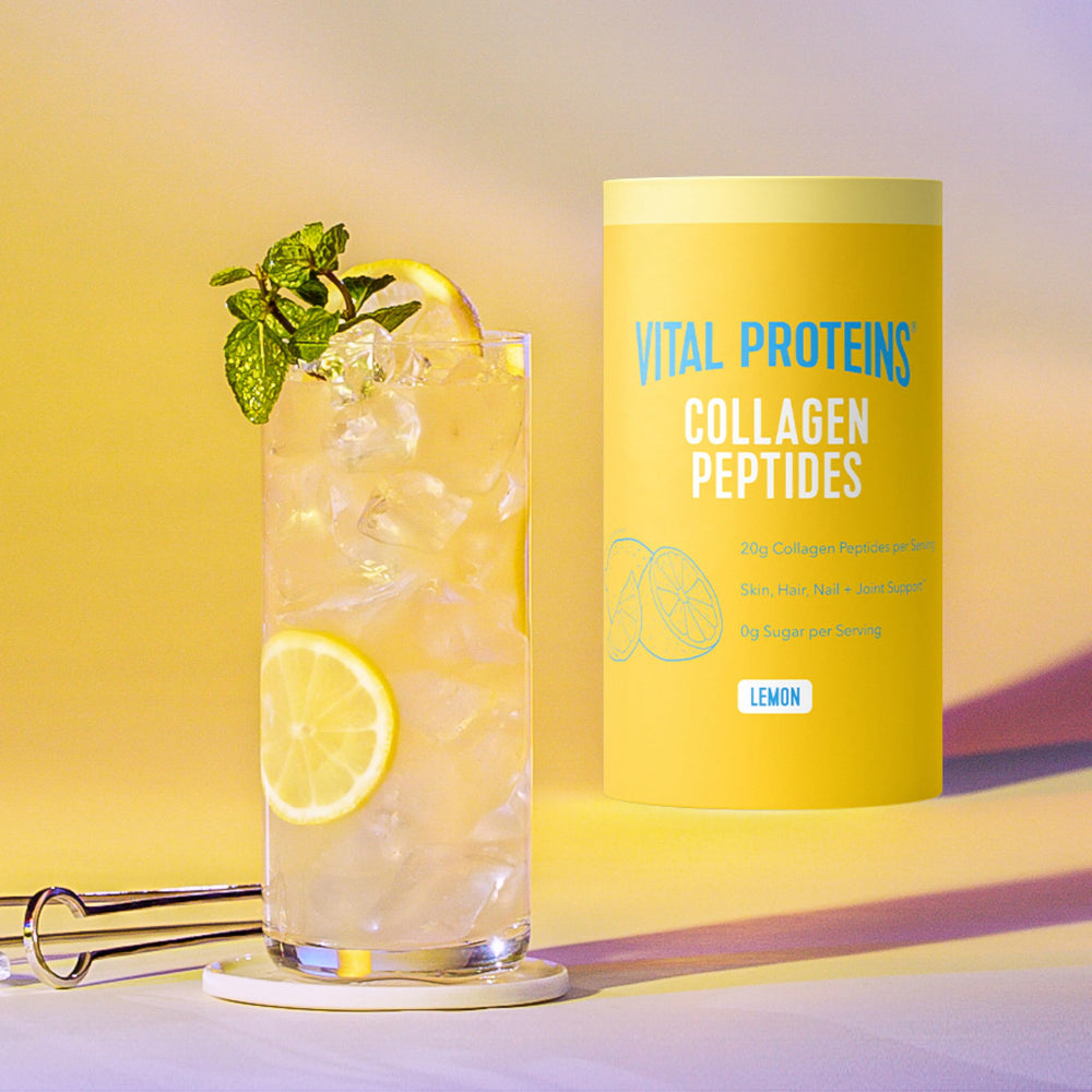Vital Proteins lemon collagen powder scoop for easy daily use.