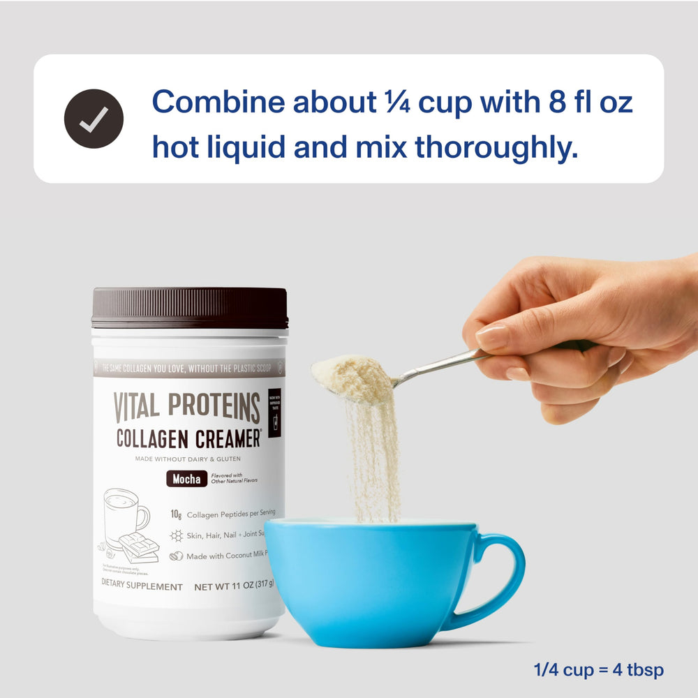 Steaming cup of Vital Proteins mocha creamer highlights a rich mocha aroma