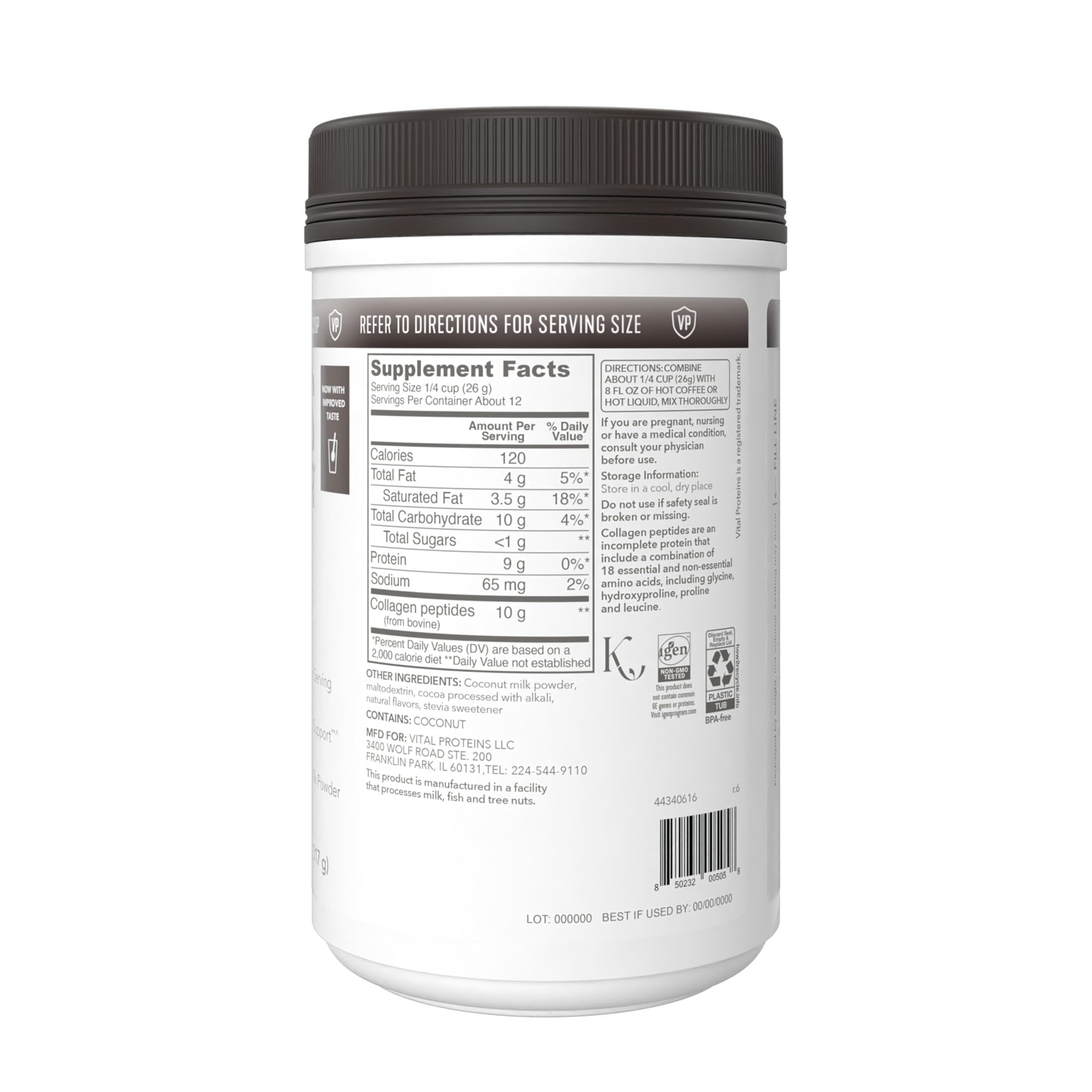 Steaming mocha coffee with Vital Proteins creamer suggesting convenient daily nourishment