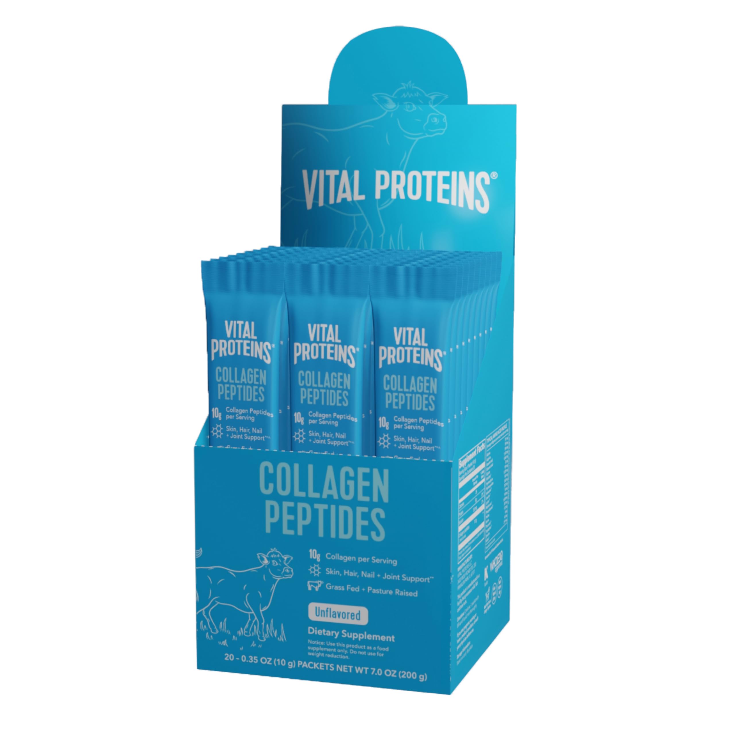 Vital Proteins collagen peptides packets box showing convenient travel size for daily use