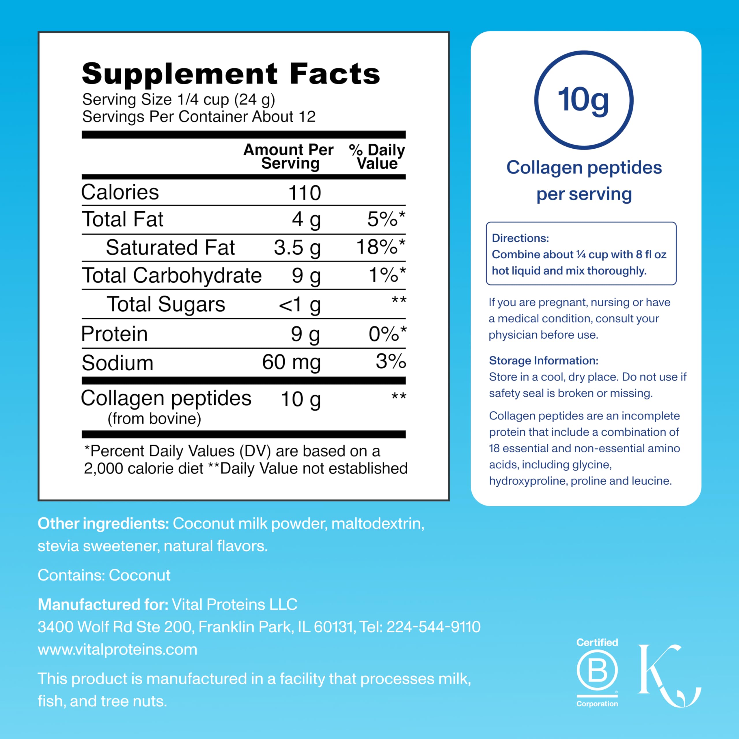 Vital Proteins collagen peptides powder dispenser emphasizes easy, bioavailable protein for daily skincare support.