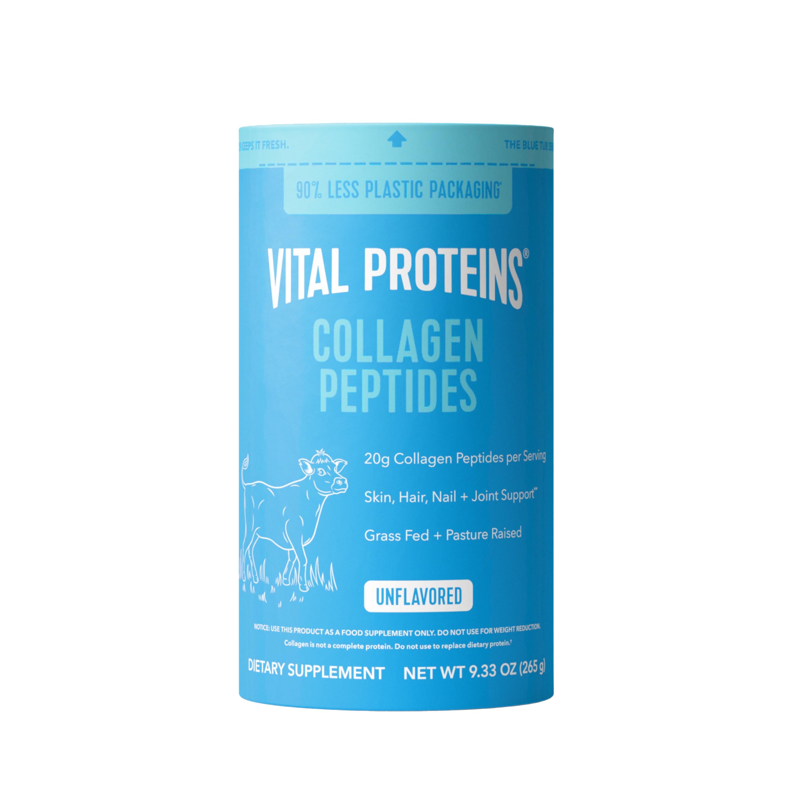 Vital Proteins collagen peptides powder jar for easy daily supplementation to hair, skin, and nails