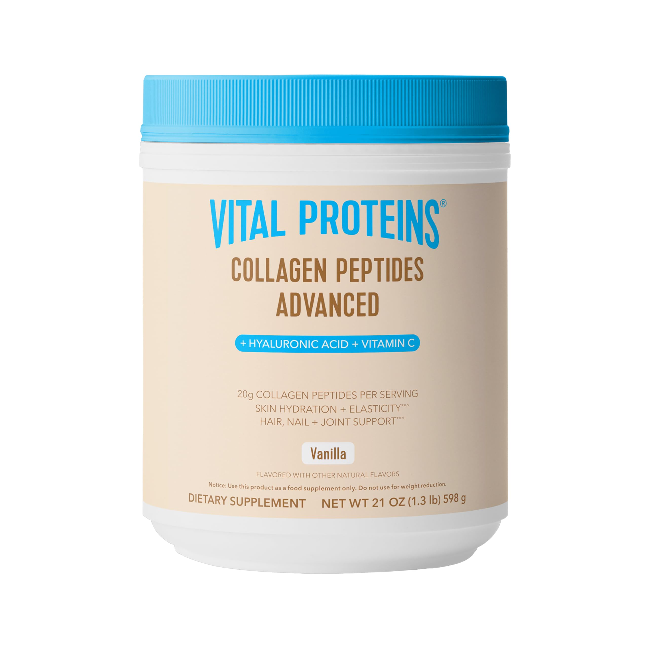 Vital Proteins collagen peptides vanilla bottle pour supports daily skin and joint care