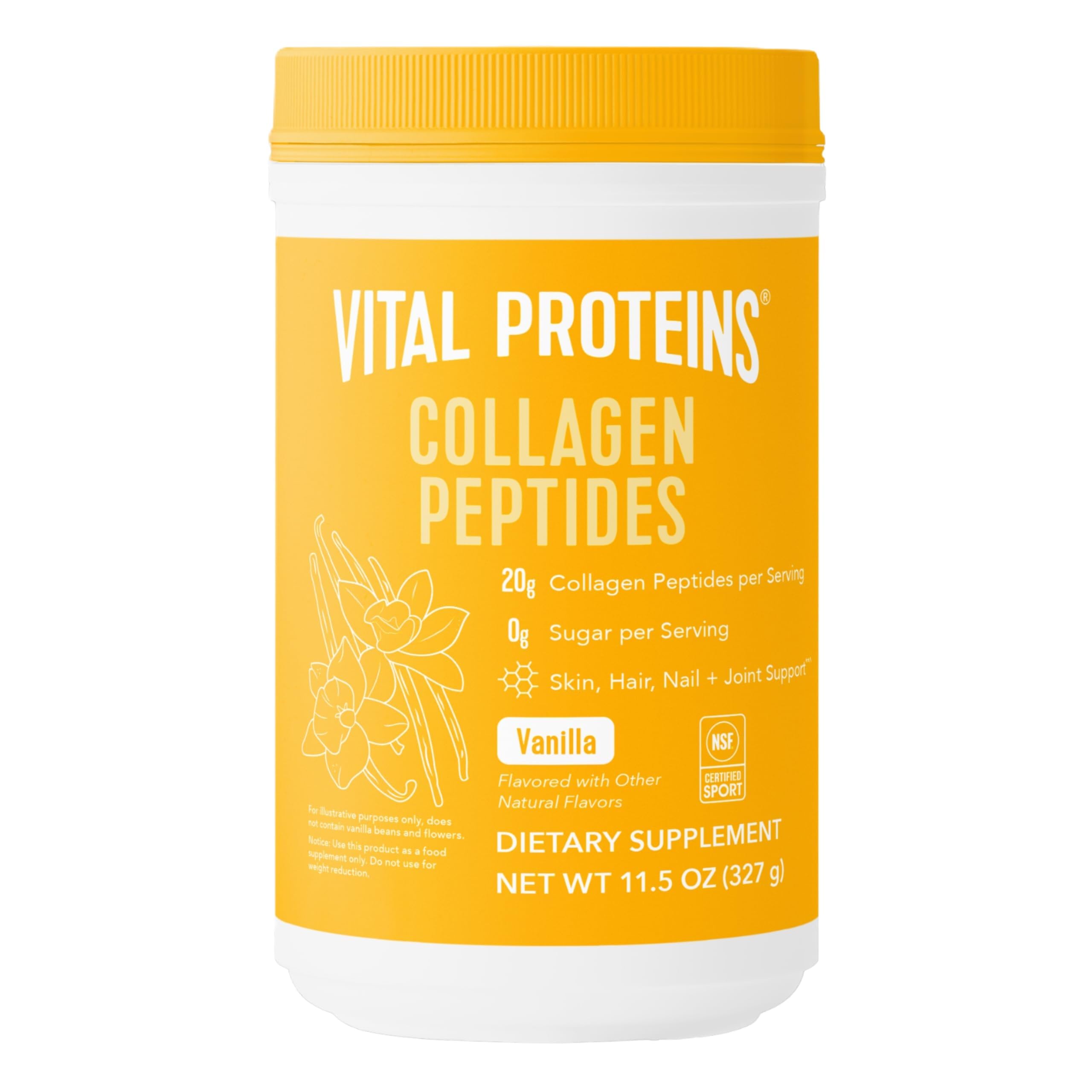 Vital Proteins Collagen Peptides Vanilla bottle shown for easy daily mix in coffee