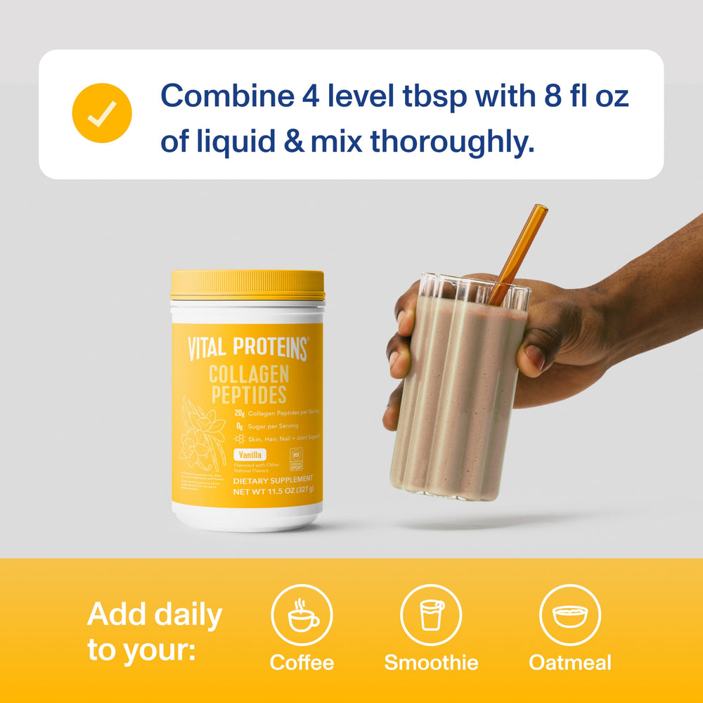 Vital Proteins Collagen Peptides Vanilla in coffee cup to boost daily routine