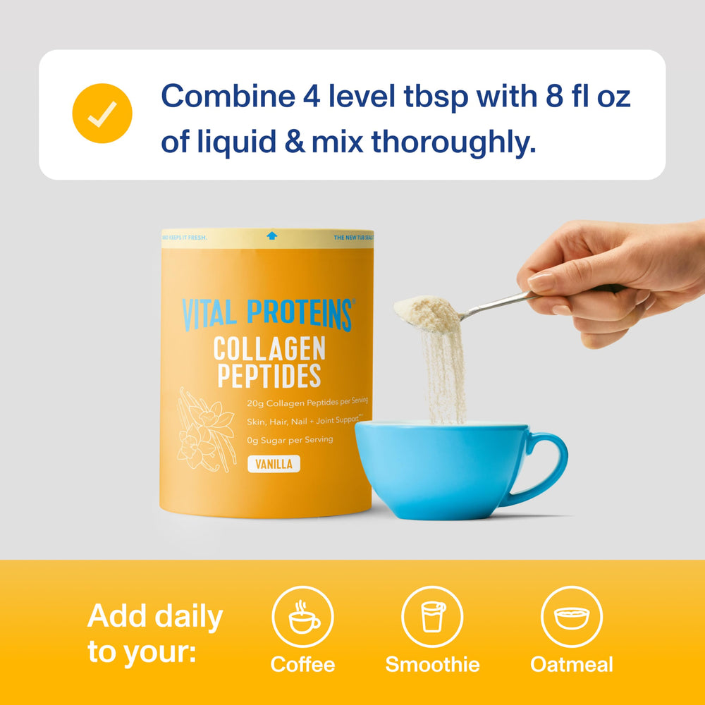 Vital Proteins Collagen Peptides Vanilla daily routine setup in kitchen.