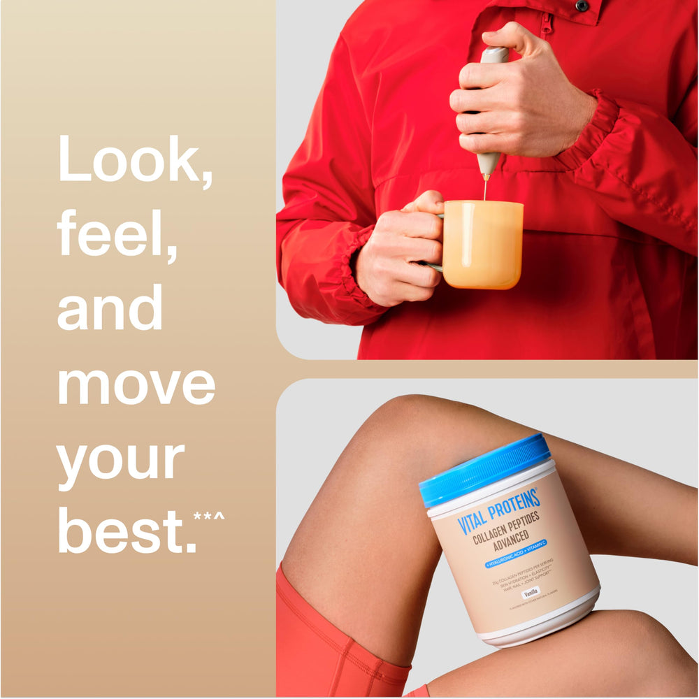 Vital Proteins collagen peptides vanilla glass-stir captures convenient dissolving in drinks
