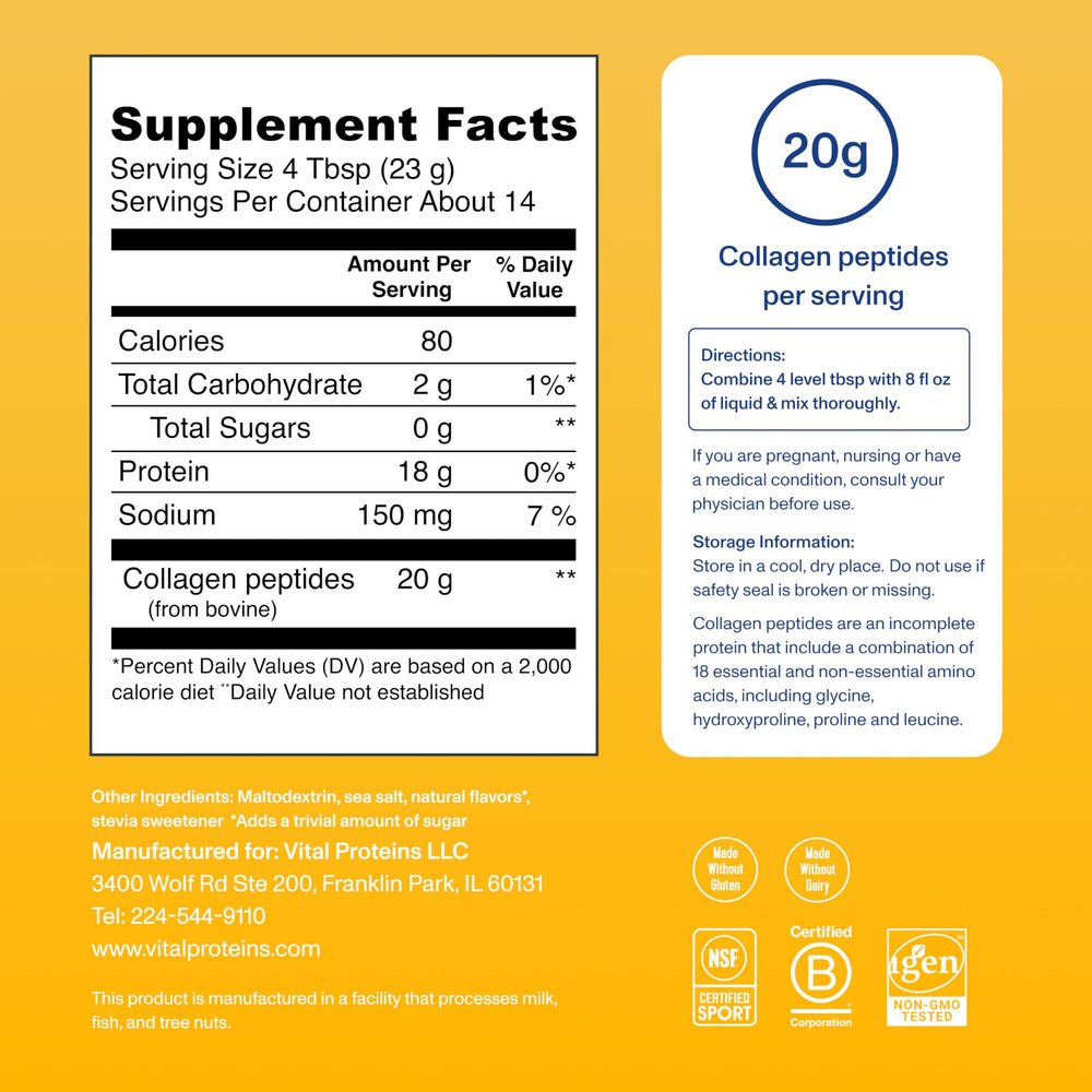 Vital Proteins Collagen Peptides Vanilla powder dissolving in drink with no added sugar