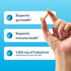 Vital Proteins colostrum IgG 40% graphic highlighting gut and immune support.