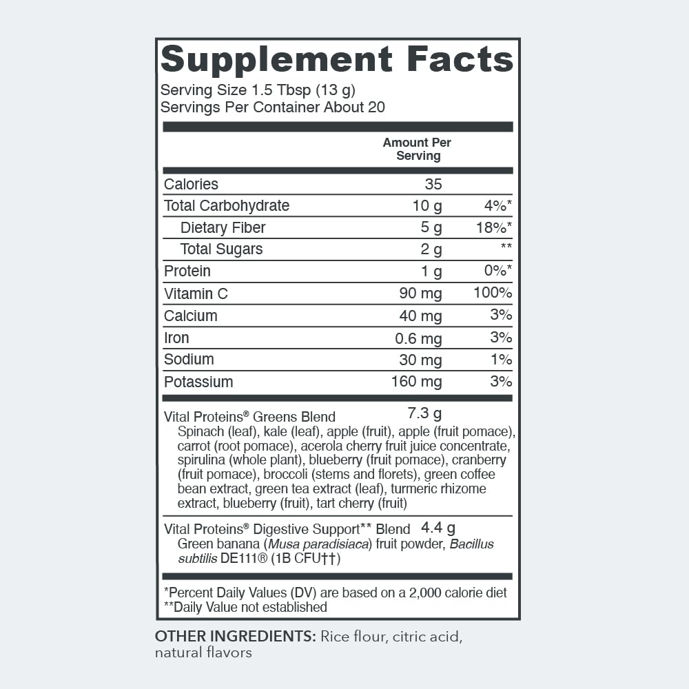 Vital Proteins Green Apple Daily Greens ingredients closeup with real apples and probiotic blend.