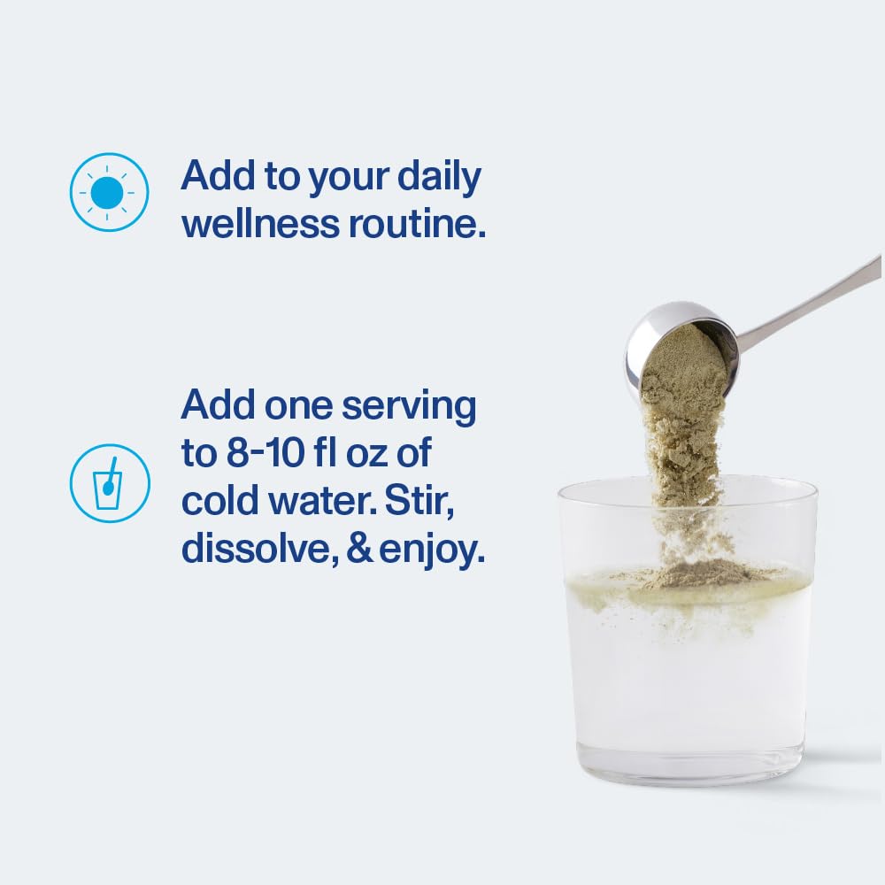 Vital Proteins Green Apple Daily Greens powder dispense image showing light, refreshing texture for mornings.