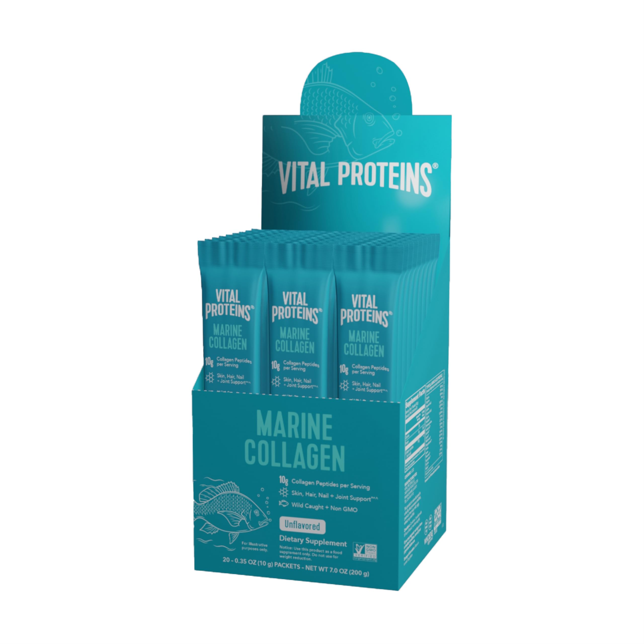 Vital Proteins Marine Collagen stick-pack box front for on-the-go hydration