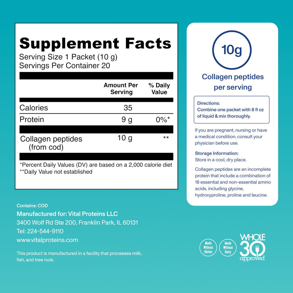 Vital Proteins Marine Collagen stick-pack closeup shows portability