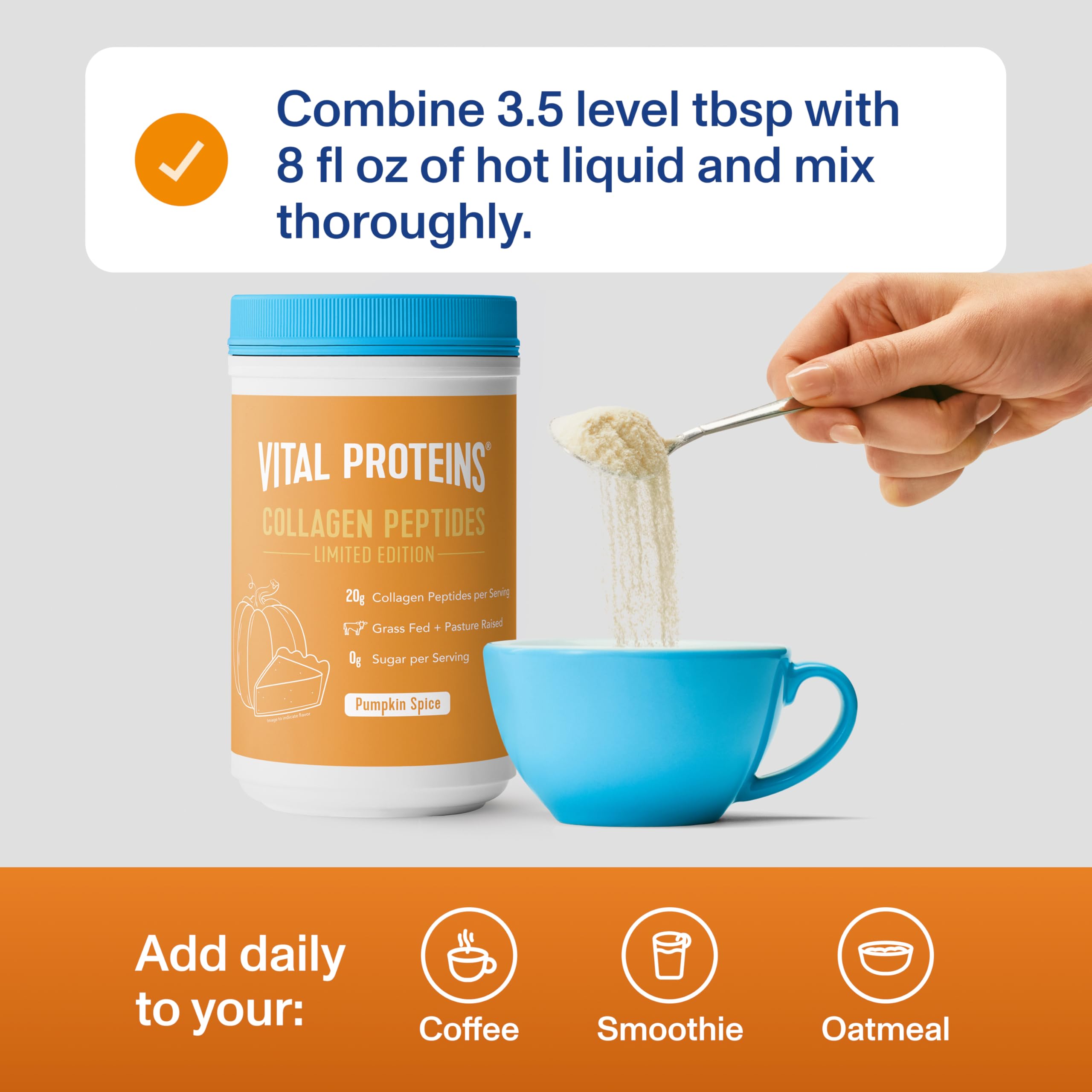 A mug with Vital Proteins Pumpkin Spice Collagen Peptides adds a cozy beverage touch.