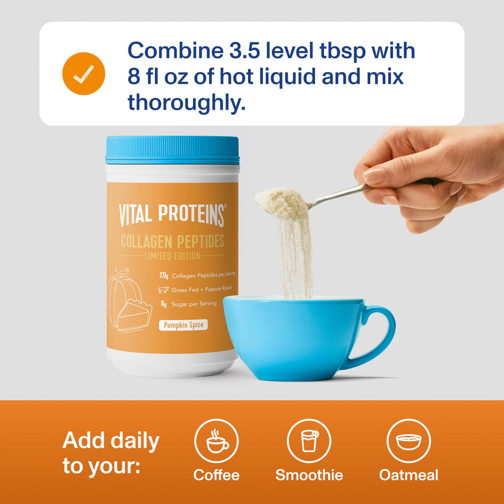 A mug with Vital Proteins Pumpkin Spice Collagen Peptides adds a cozy beverage touch.