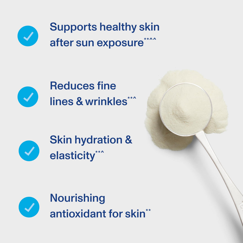 Vital Proteins Skin Complex glass with ice evokes refreshing beverages while supporting skin health.