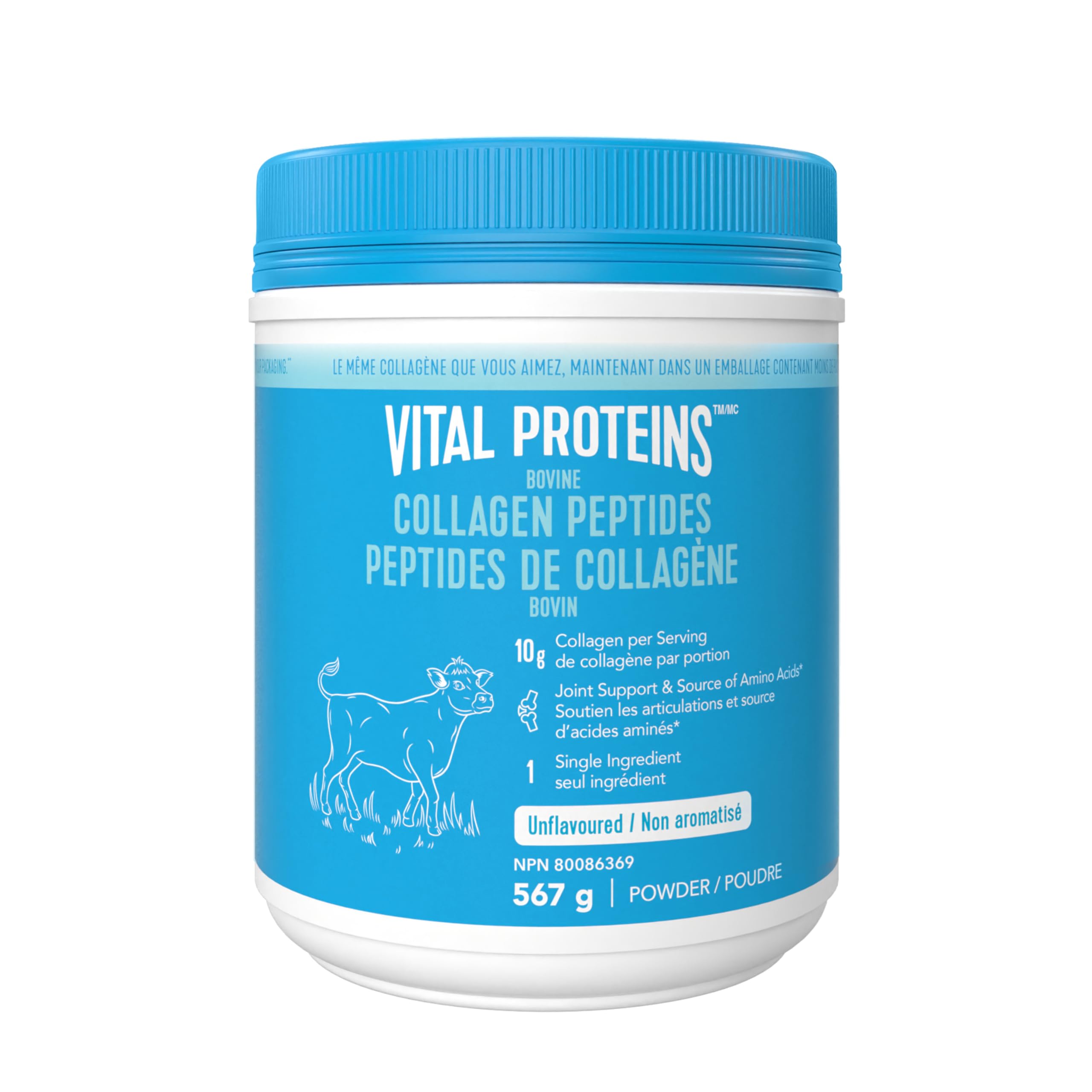 Vital Proteins unflavoured collagen peptides bottle, neutral flavor for easy blending