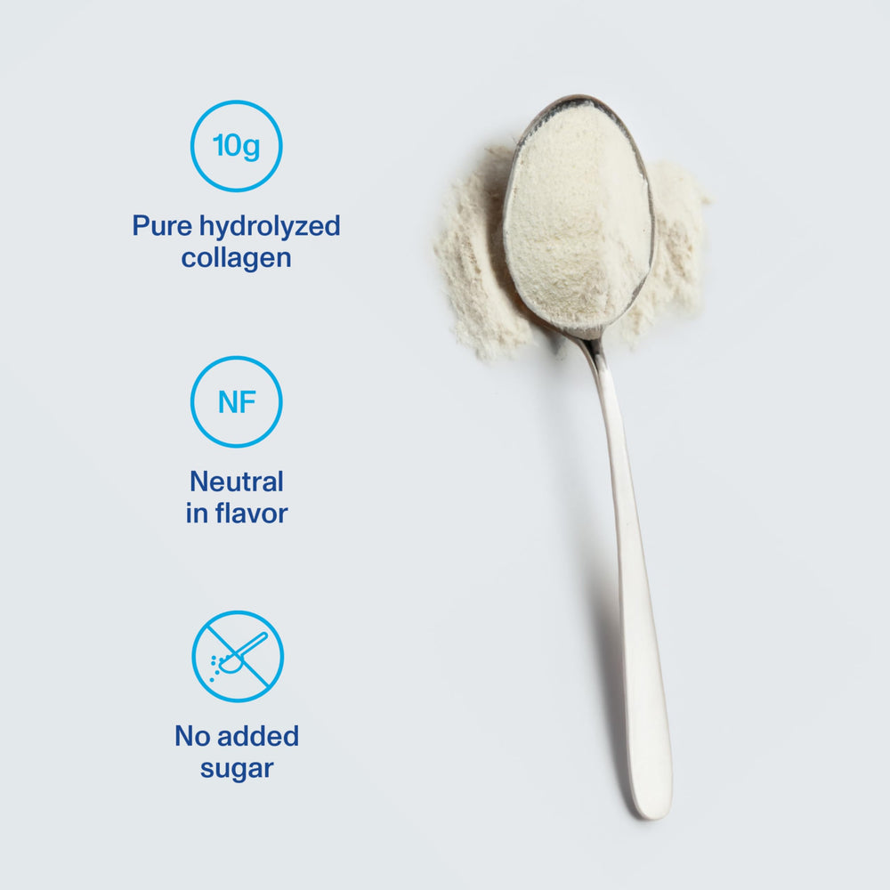 Vital Proteins unflavoured collagen peptides powder pouring into a coffee mug