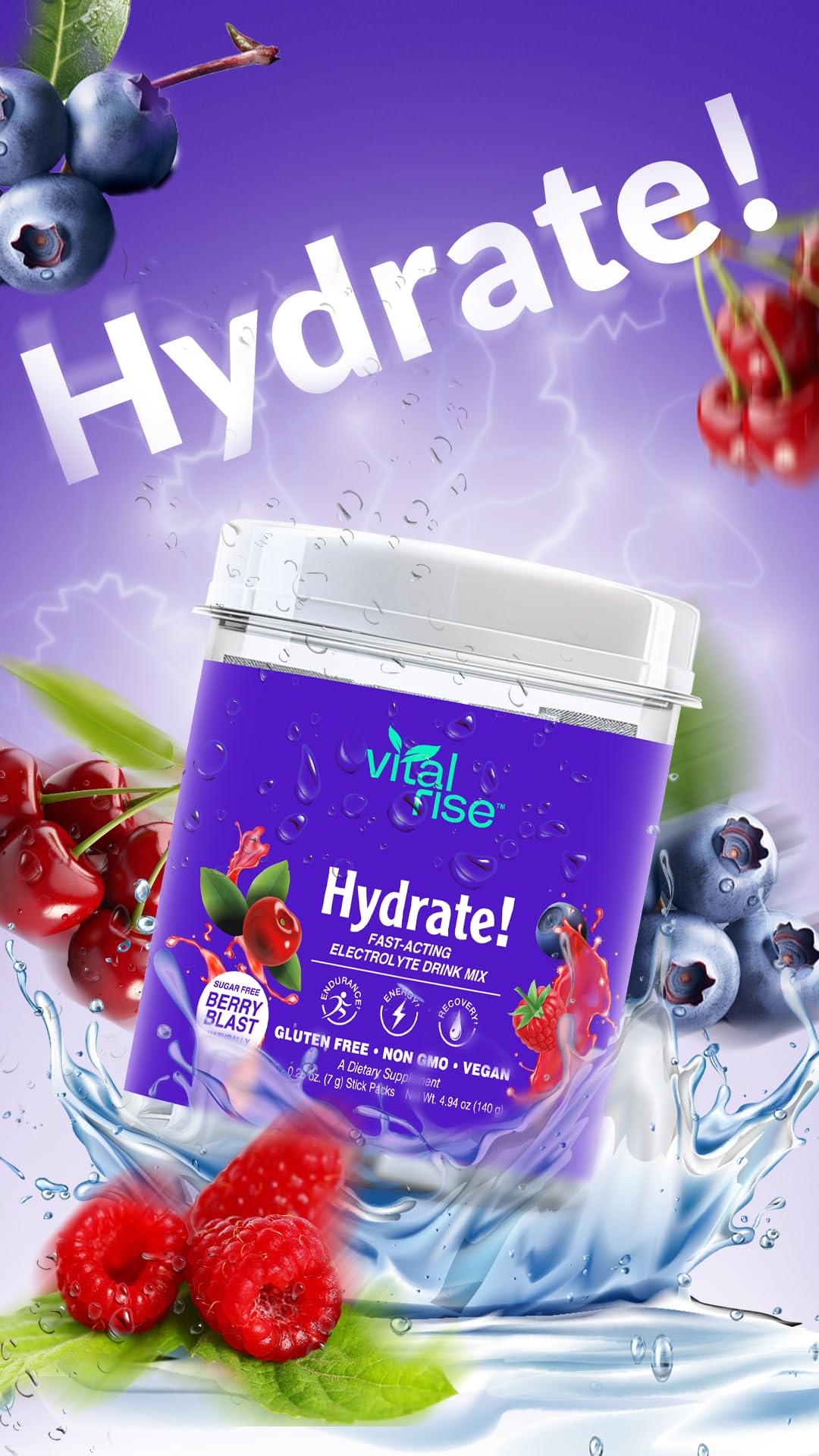 Vital Rise Hydrate Berry Blast kid-safe formula for active families