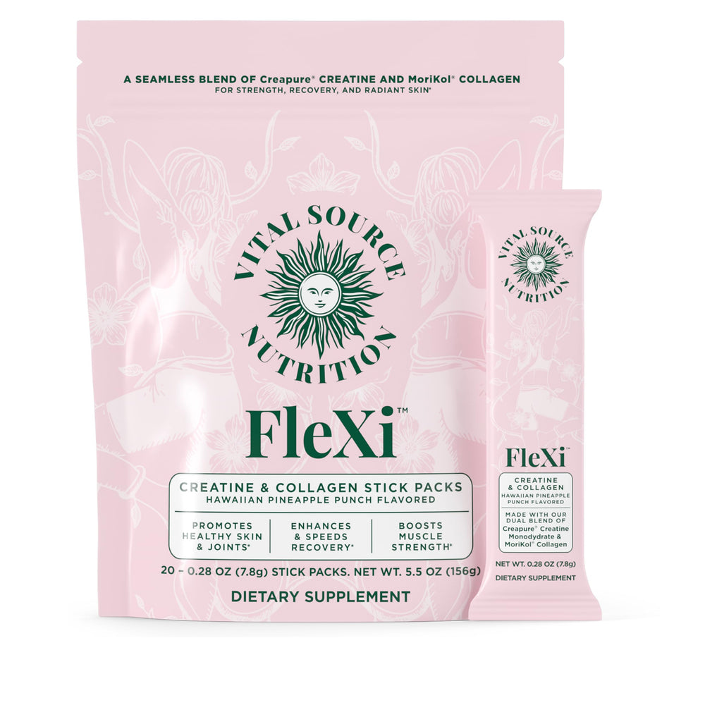 Vital Source Nutrition FleXi stick-pack front shows on-the-go workout support.