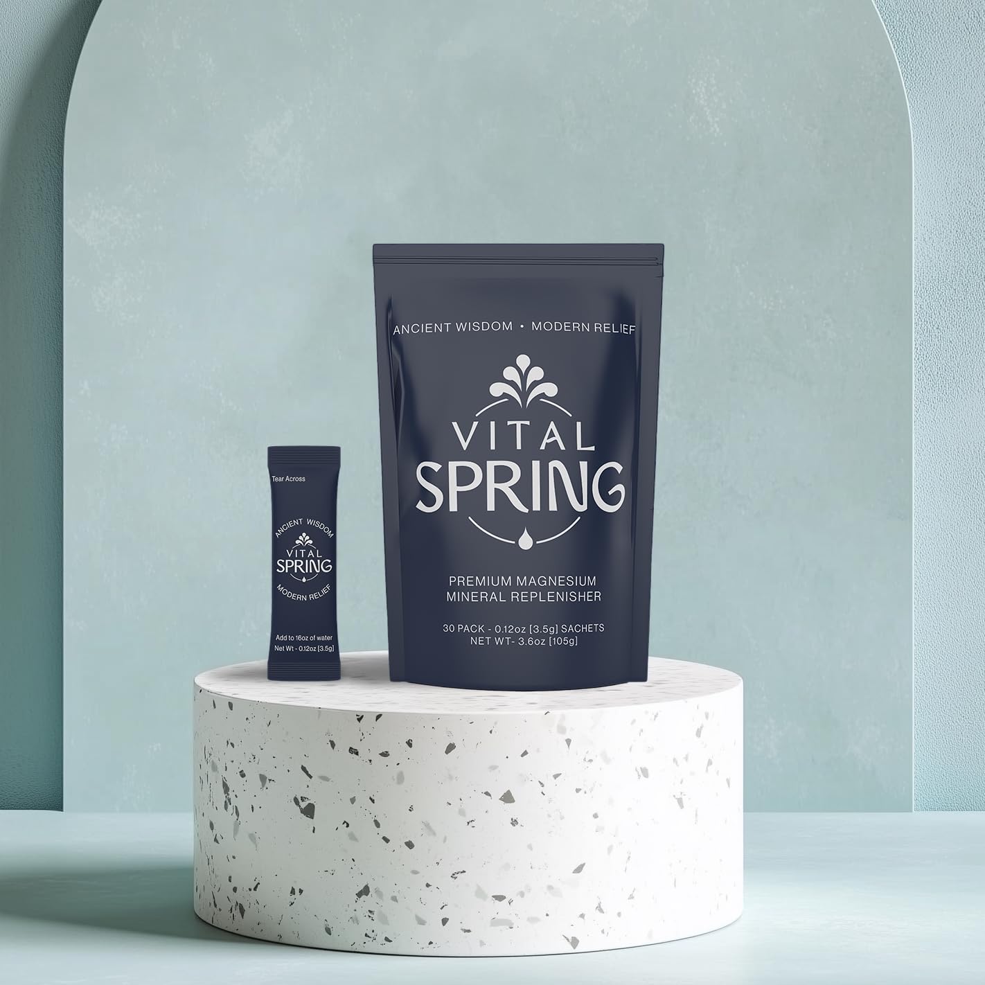 Vital Spring sachets with clean ingredients highlight pure mineral balance