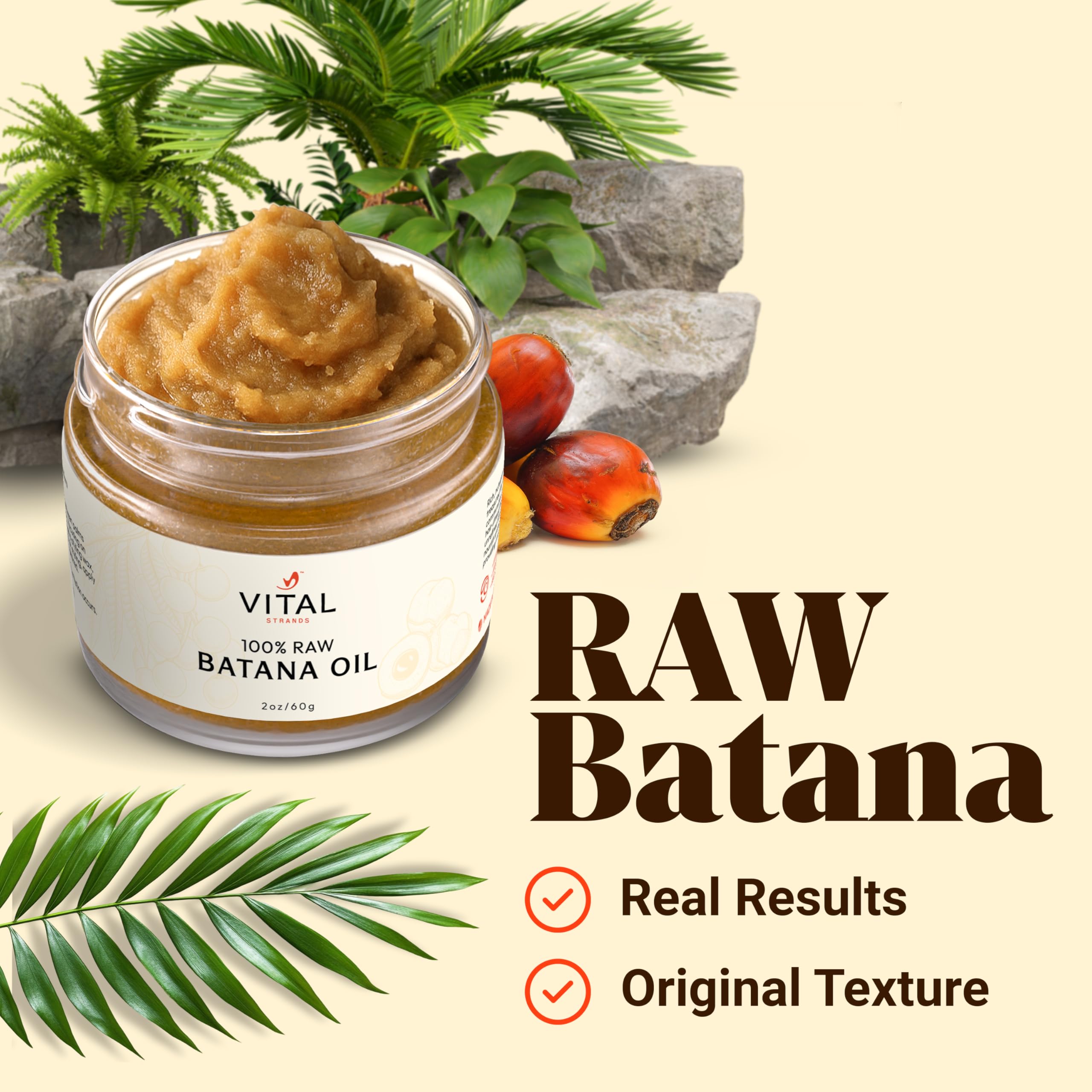 Vital Strands Batana Oil texture close-up reveals creamy richness for nourishment.
