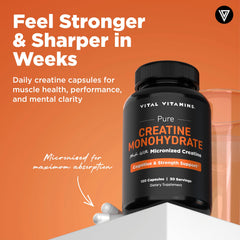 Close-up of Vital Vitamins creatine capsules for easy daily use