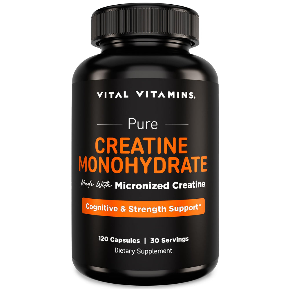 Vital Vitamins Creatine monohydrate capsules in packaging highlighting daily energy support