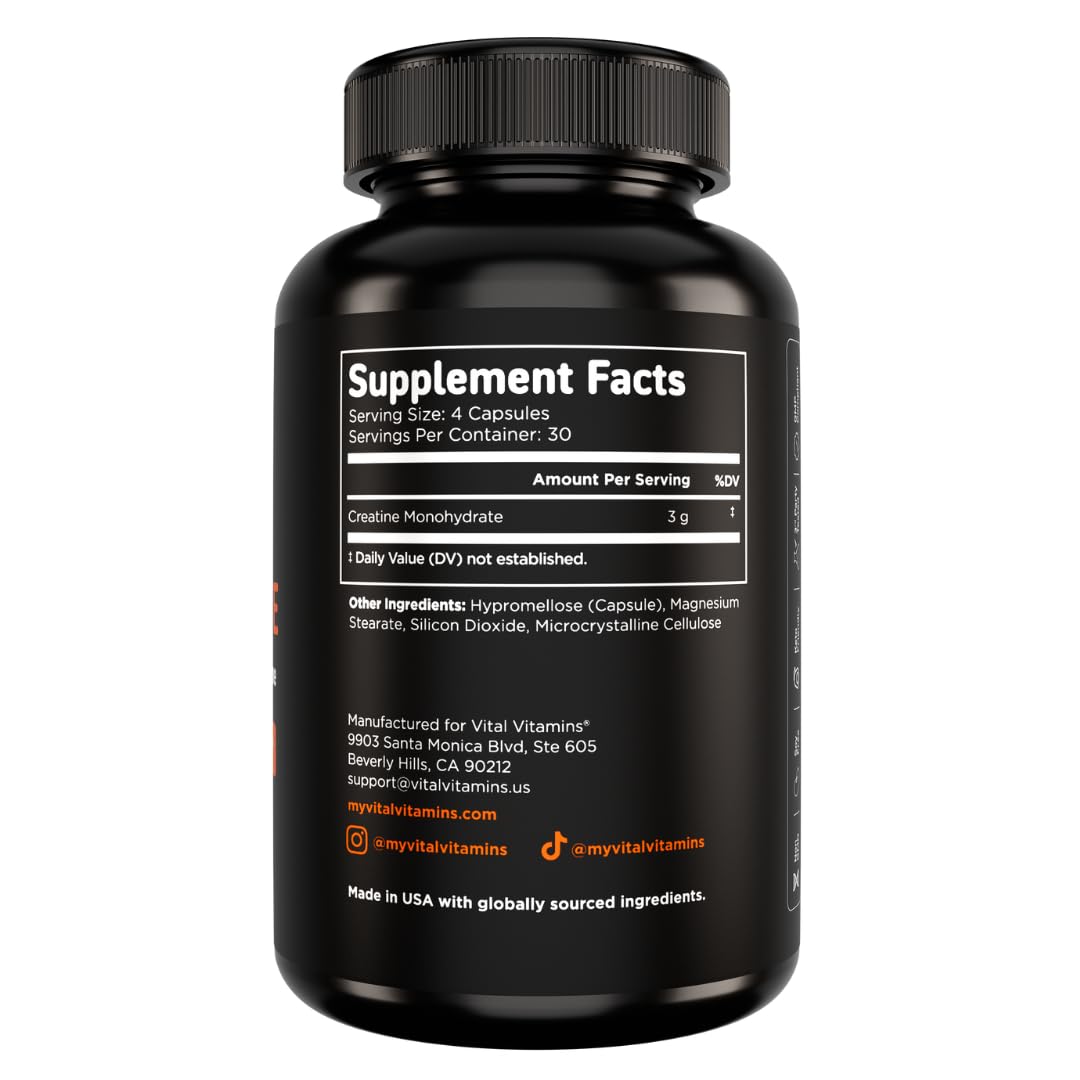 Vital Vitamins USA-made creatine-monohydrate capsules verified for quality