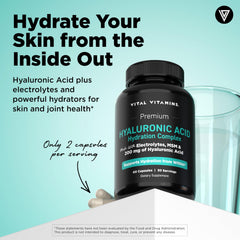 Vital Vitamins Hyaluronic Acid capsules close-up highlighting soft skin potential.