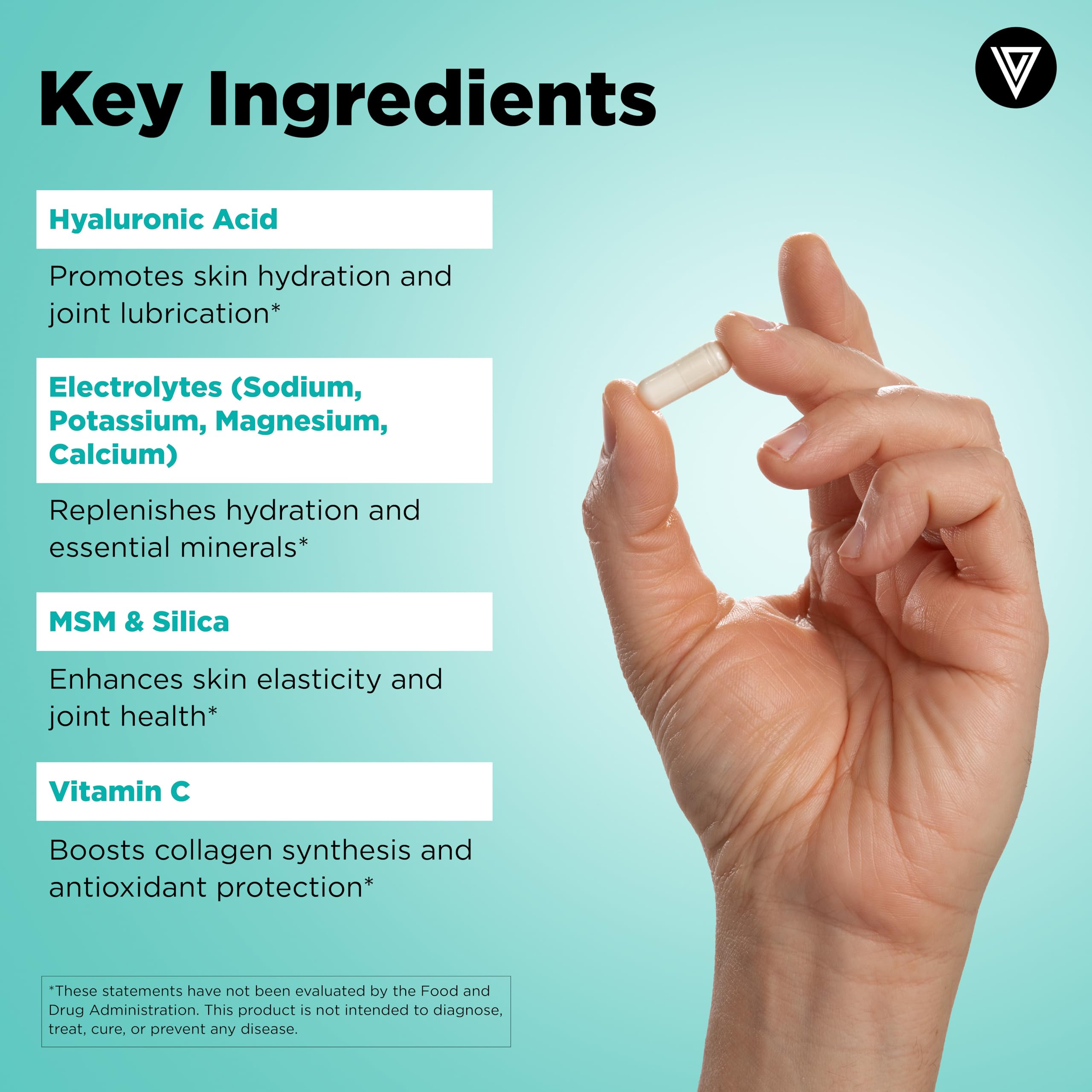 Vital Vitamins Hyaluronic Acid two capsules daily routine suggesting easy beauty-from-within.
