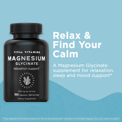 Vital Vitamins Magnesium Glycinate label detail highlights vegan non-GMO purity for daily wellness