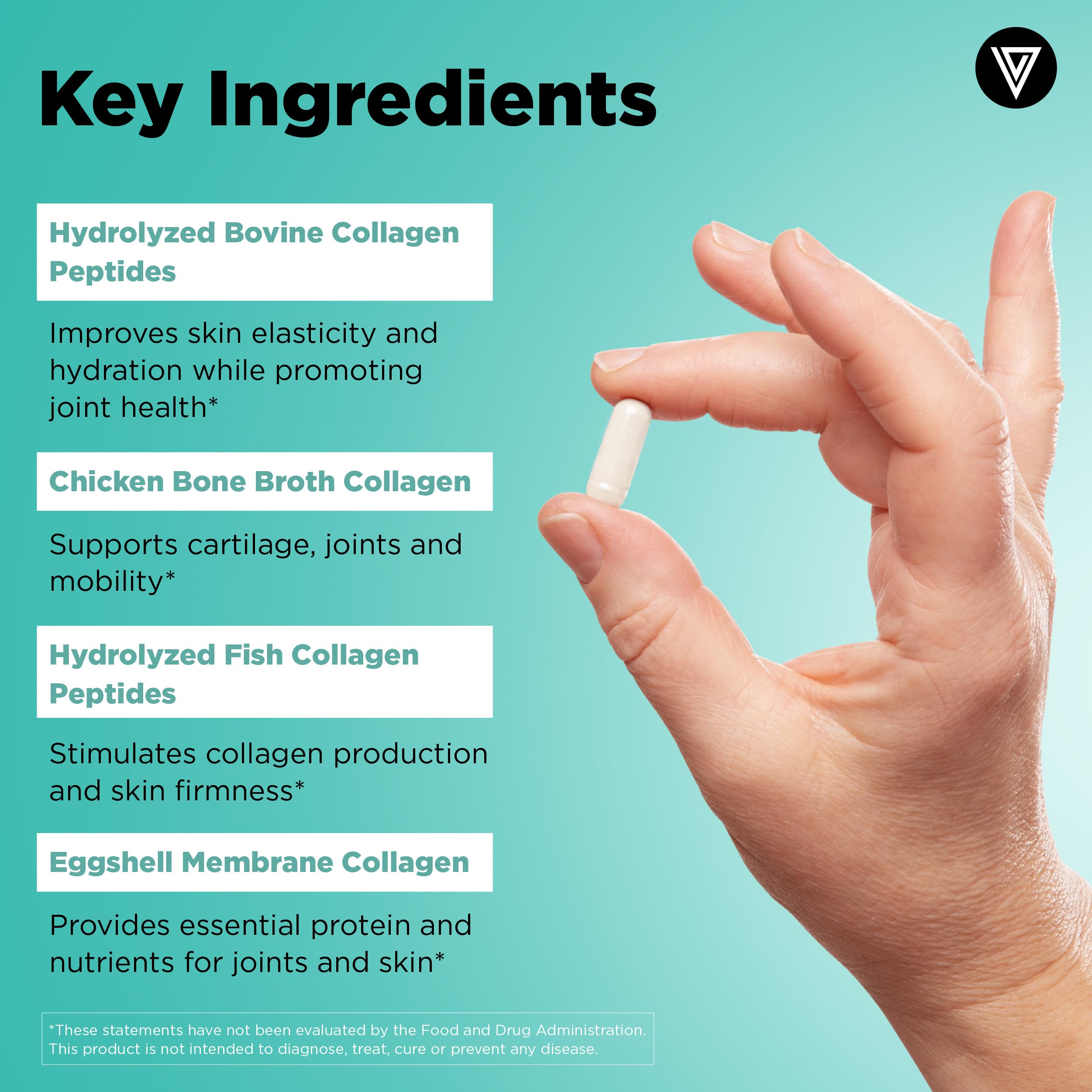 Vital Vitamins capsules close-up emphasize hydrolyzed collagen peptides