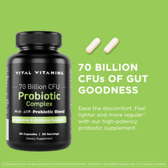 Vital Vitamins Probiotic Complex label highlights 10 strains for diverse digestive support