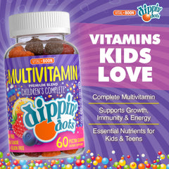 Vital+Boon Dippin' Dots label close-up highlighting rainbow flavors.