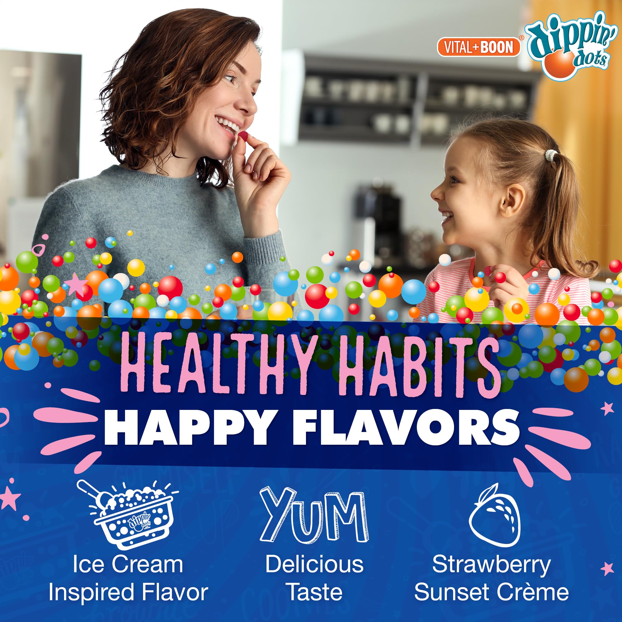 Vital+Boon Dippin Dots texture closeup with strawberry creme details.