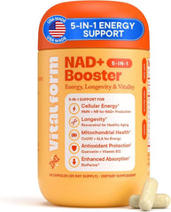 VitalForm NAD+ supplement bottle with a clear, informative label.