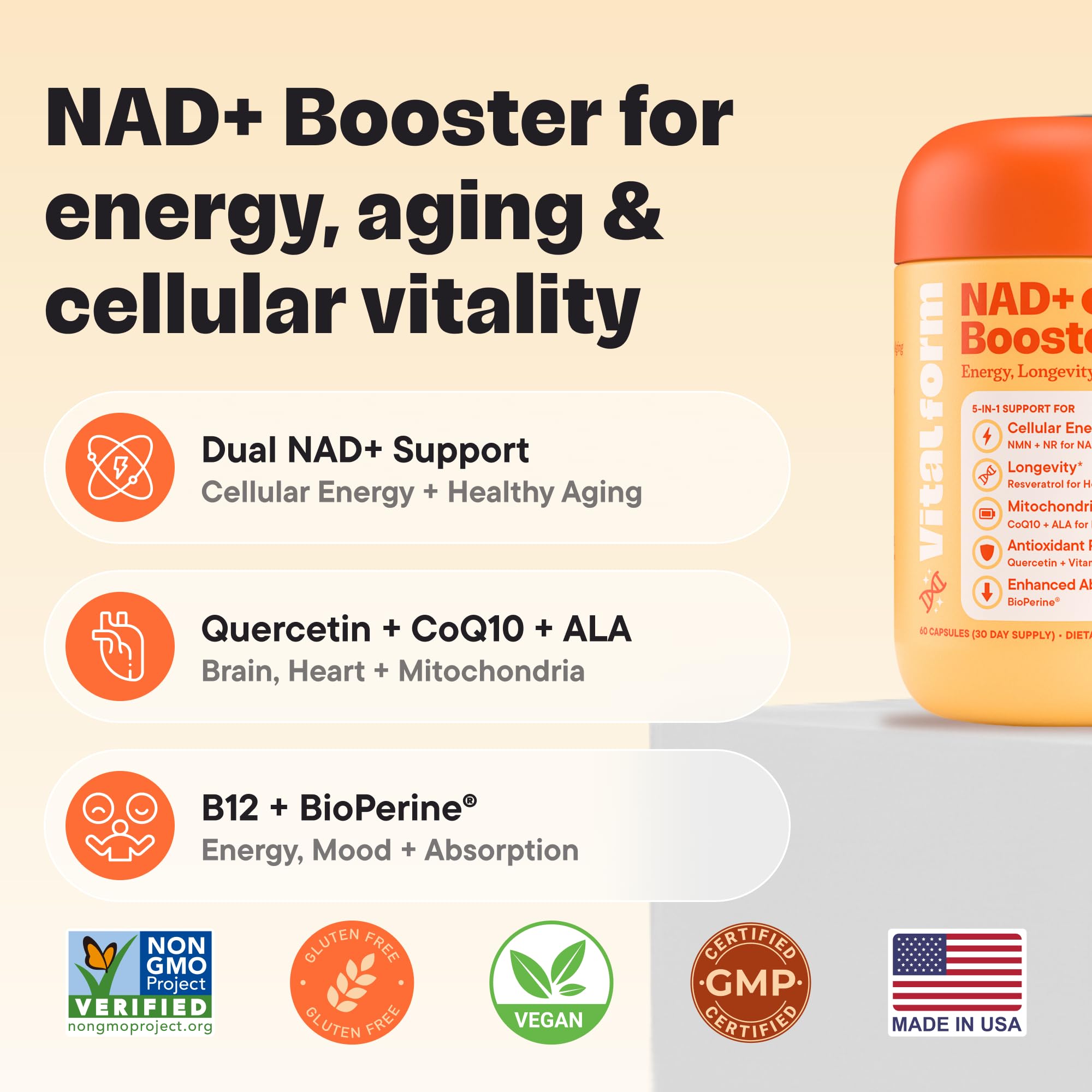 VitalForm NAD+ capsules ready for daily use.