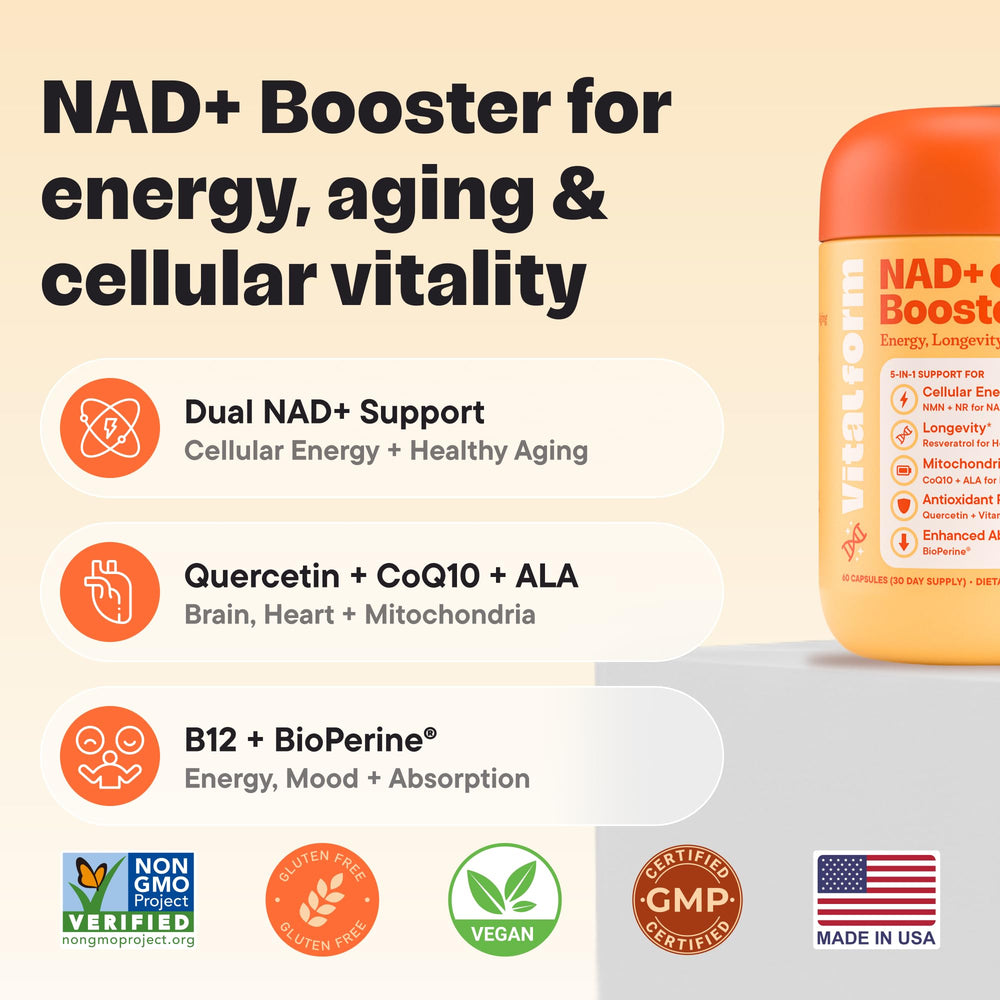 VitalForm NAD+ capsules ready for daily use.