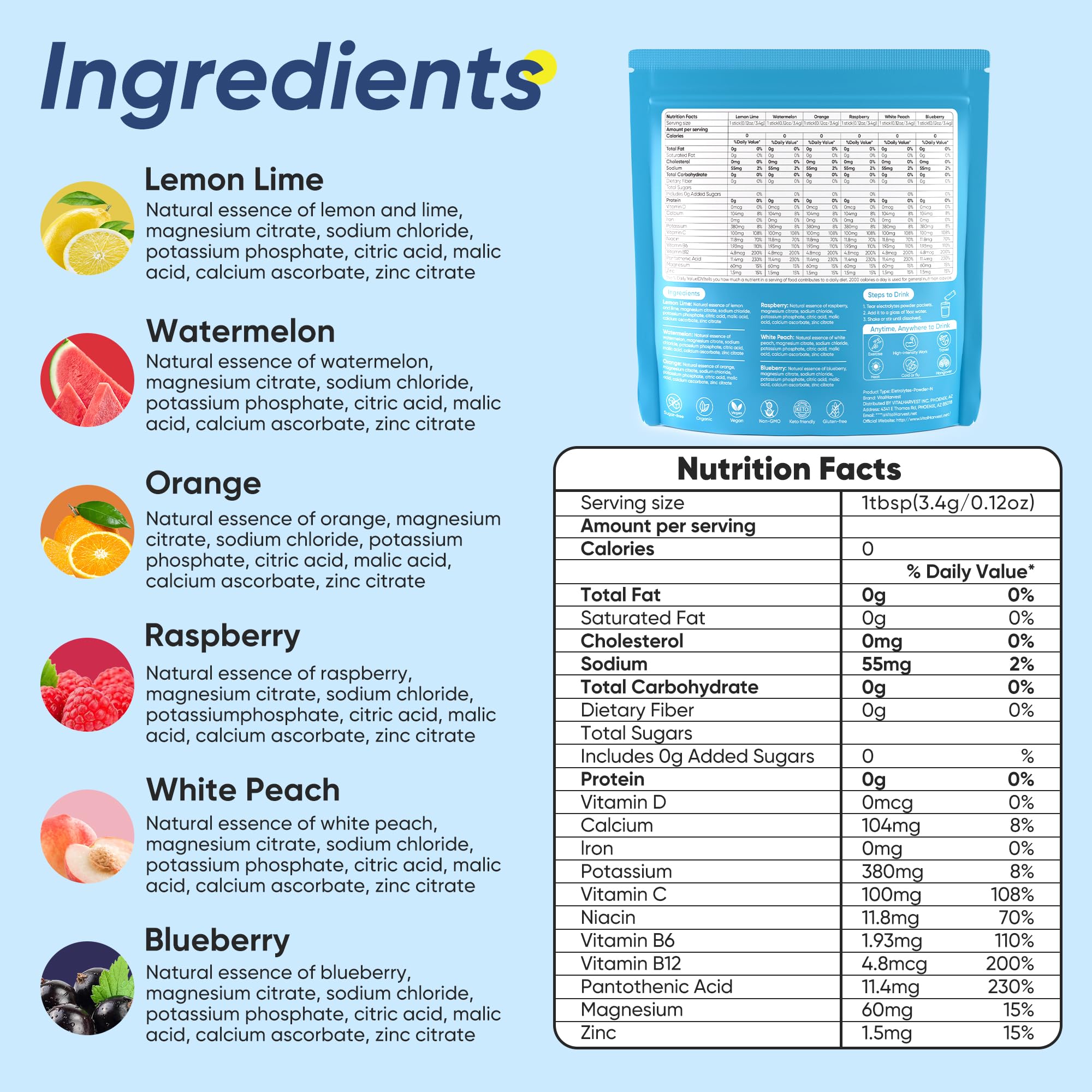 VitalHarvest watermelon electrolyte packet ideal for post-workout recovery and cooling refreshment