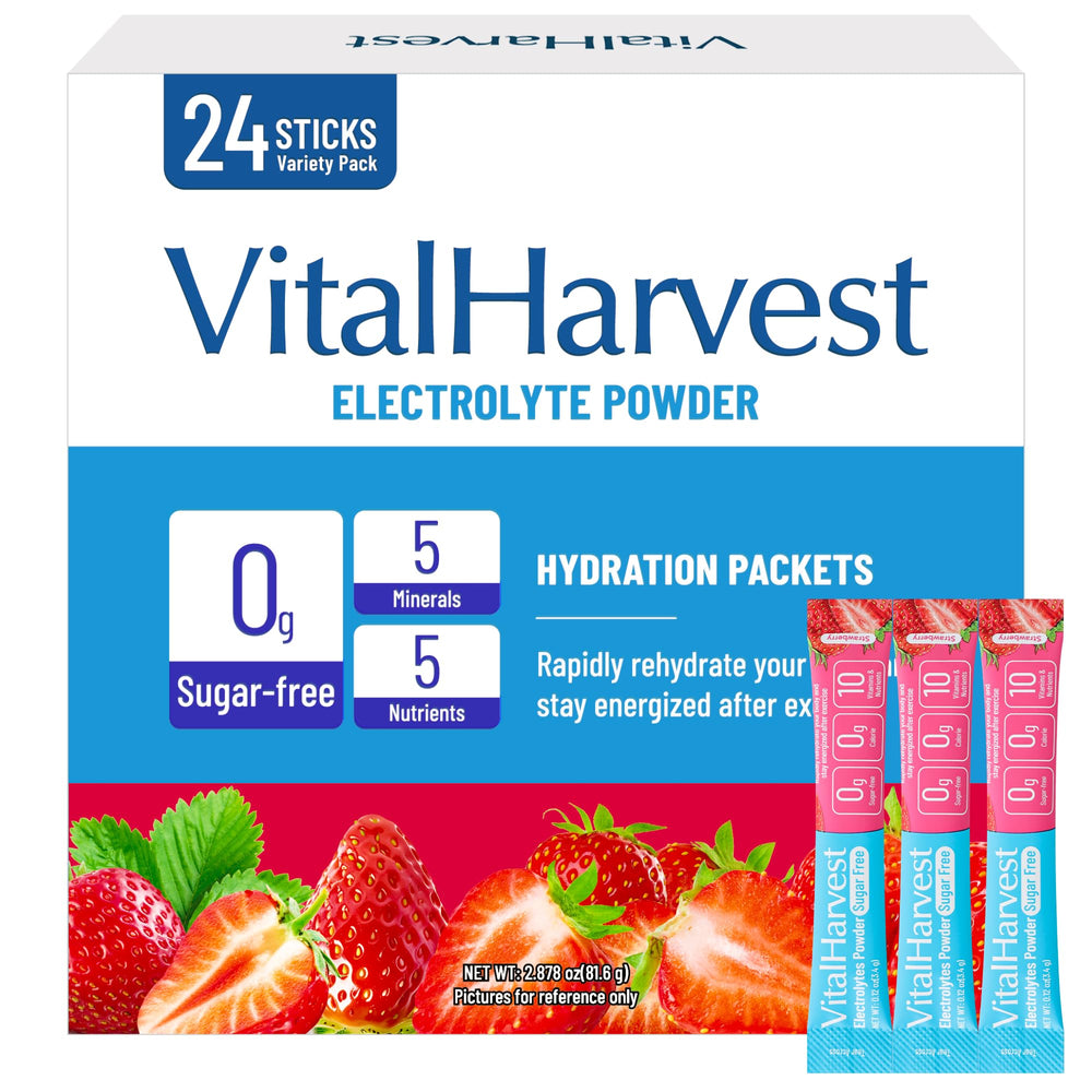 VitalHarvest 24 Sticks Electrolytes Strawberry packet ready for quick hydration on the go