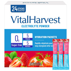 VitalHarvest 24 Sticks Electrolytes Strawberry packet ready for quick hydration on the go
